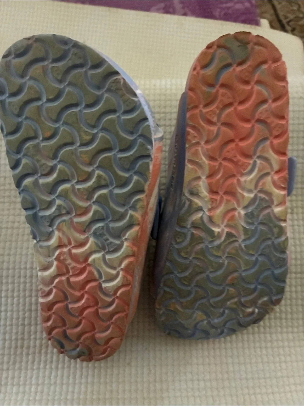 Birkenstock Kids Double-Buckle Slides in Light Blue and Coral size 27eu 9-9.5 us